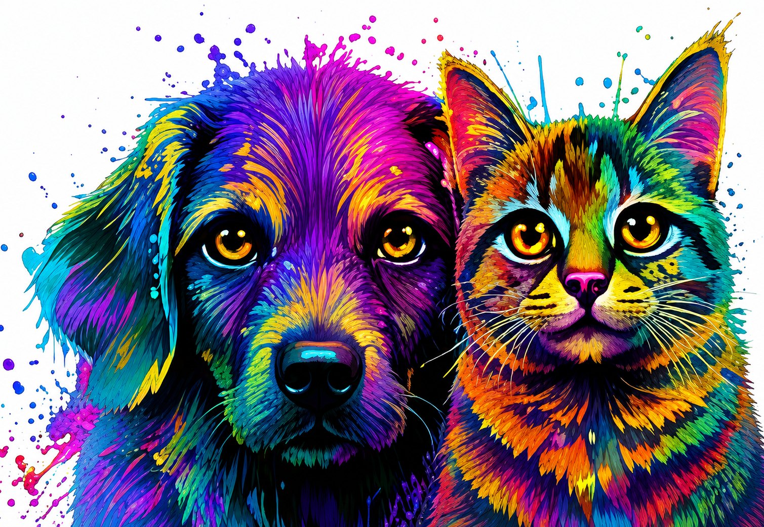 Colorful dog and cat artwork for Hometown Pet Vet homepage